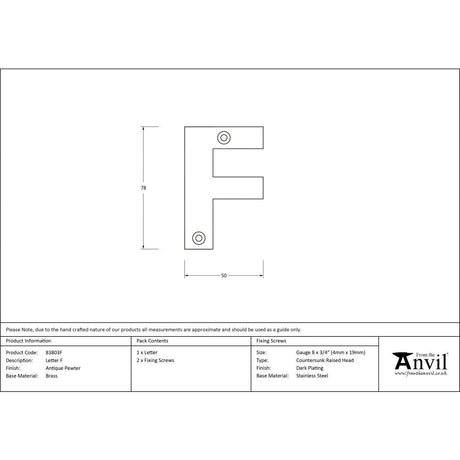 This is an image showing From The Anvil - Antique Pewter Letter F available from trade door handles, quick delivery and discounted prices