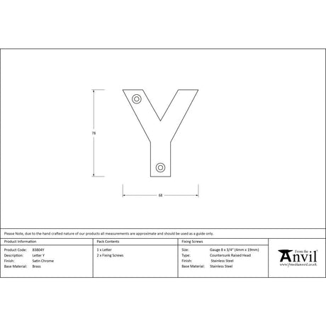 This is an image showing From The Anvil - Satin Chrome Letter Y available from trade door handles, quick delivery and discounted prices