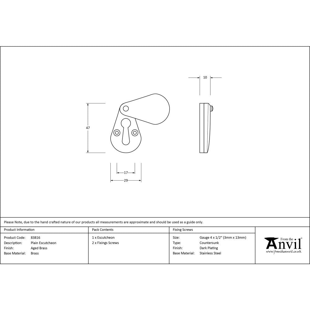 This is an image showing From The Anvil - Aged Brass Plain Escutcheon available from trade door handles, quick delivery and discounted prices