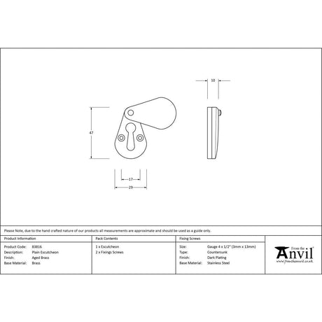 This is an image showing From The Anvil - Aged Brass Plain Escutcheon available from trade door handles, quick delivery and discounted prices