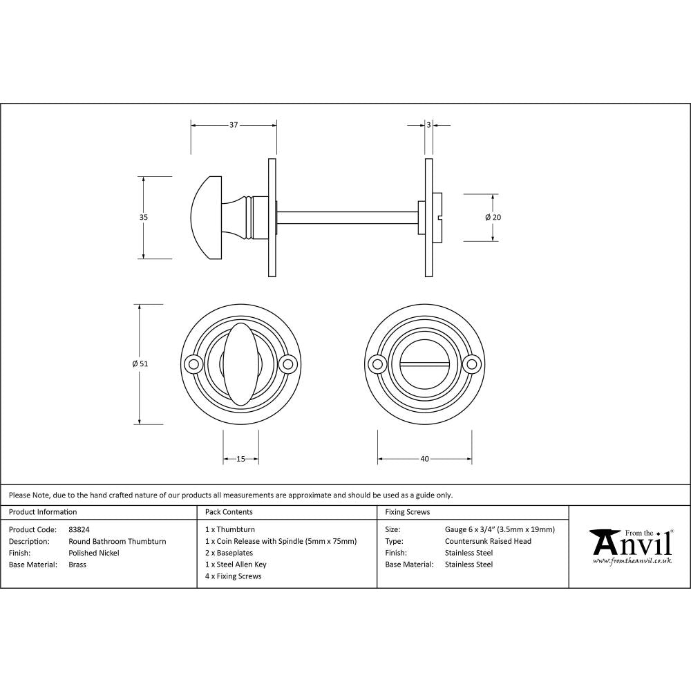 This is an image showing From The Anvil - Polished Nickel Round Bathroom Thumbturn available from trade door handles, quick delivery and discounted prices