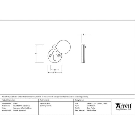 This is an image showing From The Anvil - Rosewood 30mm Round Escutcheon available from trade door handles, quick delivery and discounted prices