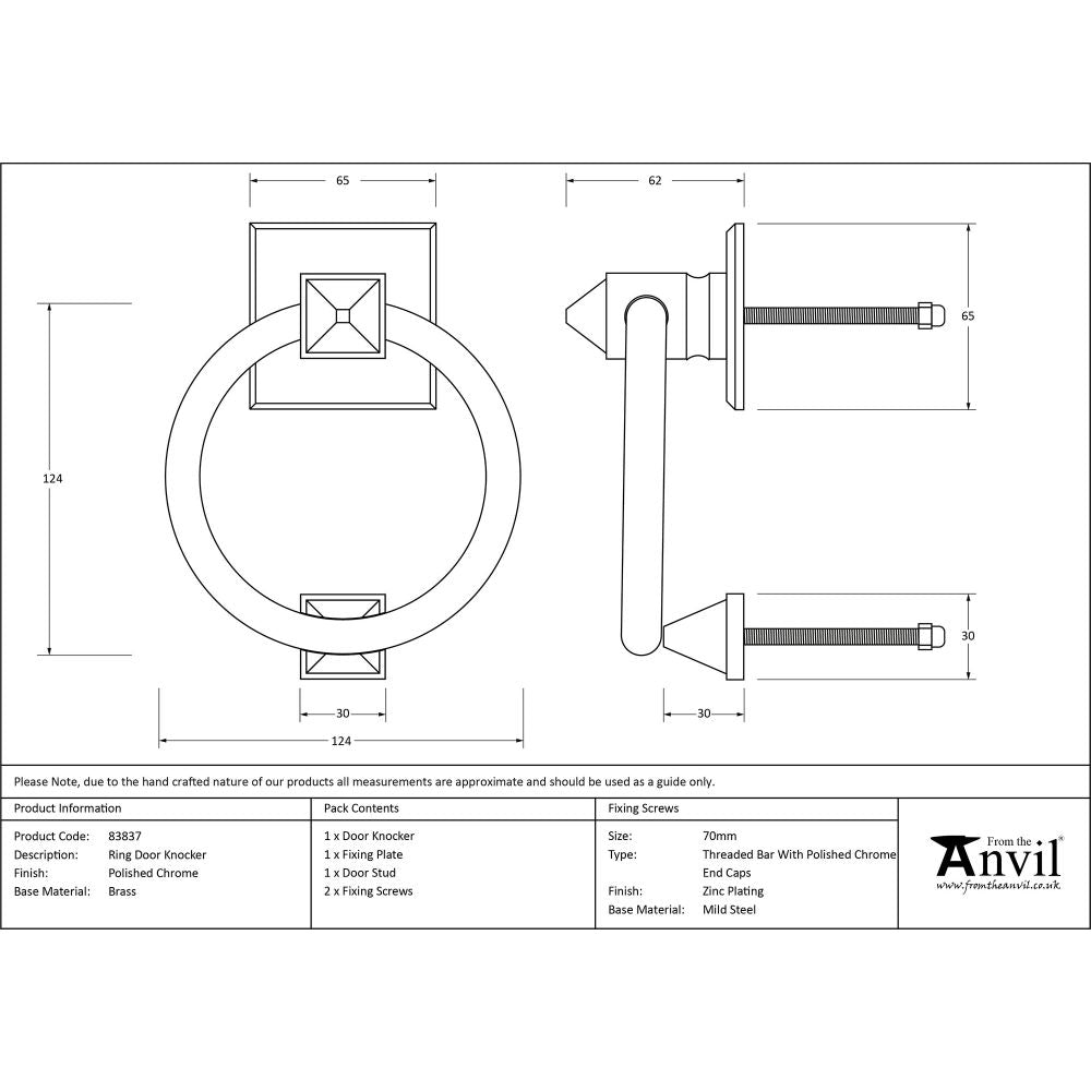 This is an image showing From The Anvil - Polished Chrome Ring Door Knocker available from trade door handles, quick delivery and discounted prices