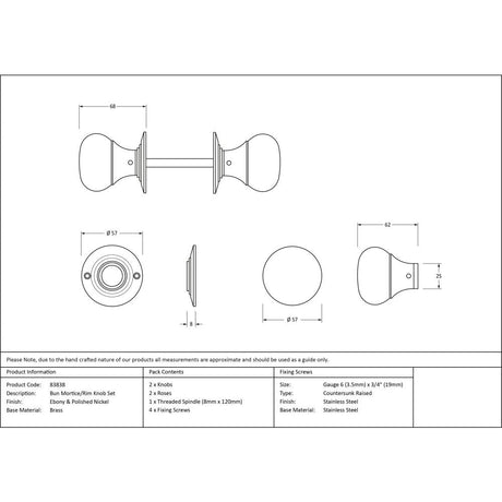 This is an image showing From The Anvil - Ebony and PN Bun Mortice/Rim Knob Set available from trade door handles, quick delivery and discounted prices