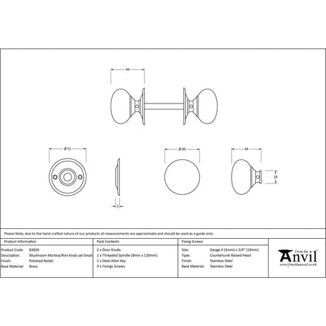 This is an image showing From The Anvil - Polished Nickel Mushroom Mortice/Rim Knob Set available from trade door handles, quick delivery and discounted prices