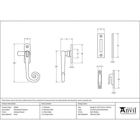 This is an image showing From The Anvil - Antique Pewter Monkeytail Fastener available from T.H Wiggans Architectural Ironmongery in Kendal, quick delivery and discounted prices