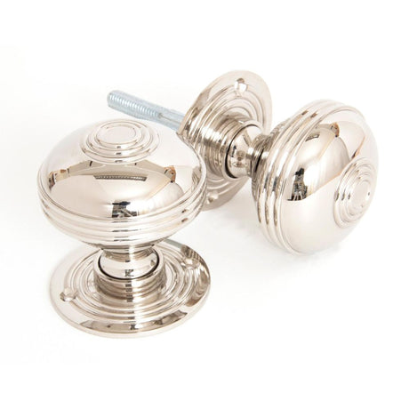 This is an image of From The Anvil - Polished Nickel 63mm Prestbury Mortice/Rim Knob Set available to order from T.H Wiggans Architectural Ironmongery in Kendal, quick delivery and discounted prices.