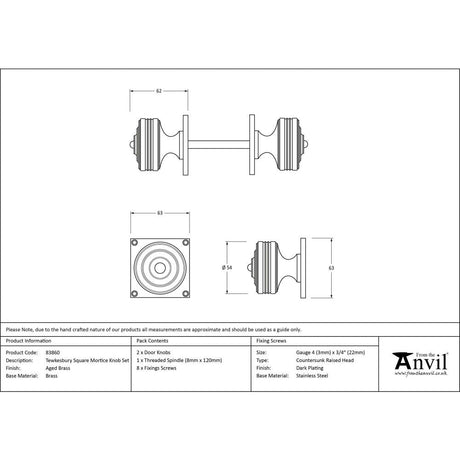 This is an image showing From The Anvil - Aged Brass Tewkesbury Square Mortice Knob Set available from trade door handles, quick delivery and discounted prices