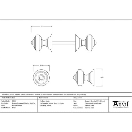 This is an image showing From The Anvil - Polished Nickel Elmore Concealed Mortice Knob Set available from trade door handles, quick delivery and discounted prices