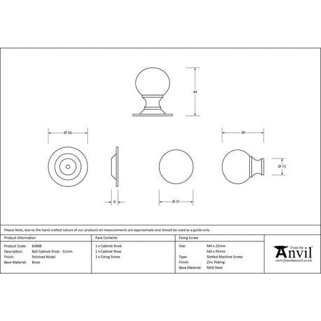 This is an image showing From The Anvil - Polished Nickel Ball Cabinet Knob 31mm available from trade door handles, quick delivery and discounted prices