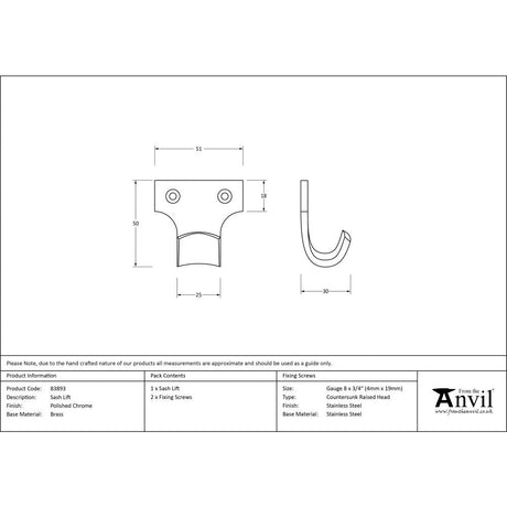 This is an image showing From The Anvil - Polished Chrome Sash Lift available from T.H Wiggans Architectural Ironmongery in Kendal, quick delivery and discounted prices