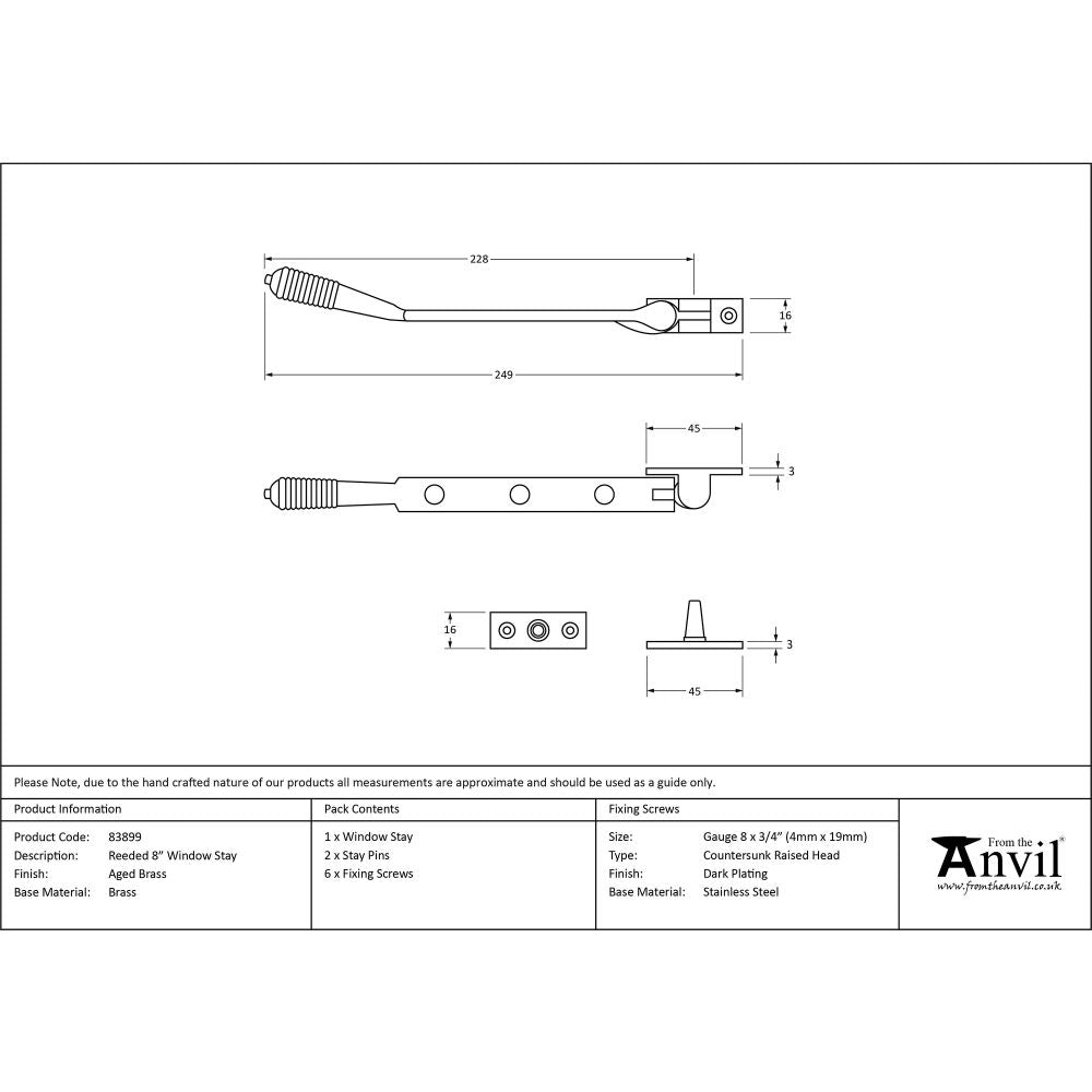 This is an image showing From The Anvil - Aged Brass 8" Reeded Stay available from T.H Wiggans Architectural Ironmongery in Kendal, quick delivery and discounted prices