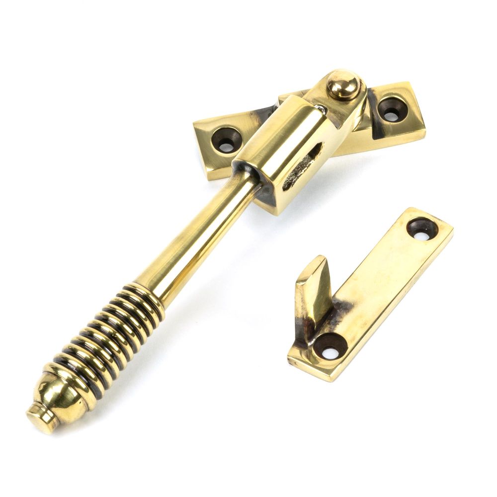 This is an image showing From The Anvil - Aged Brass Night-Vent Locking Reeded Fastener available from T.H Wiggans Architectural Ironmongery in Kendal, quick delivery and discounted prices