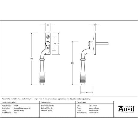 This is an image showing From The Anvil - Polished Nickel Reeded Espag - LH available from T.H Wiggans Architectural Ironmongery in Kendal, quick delivery and discounted prices