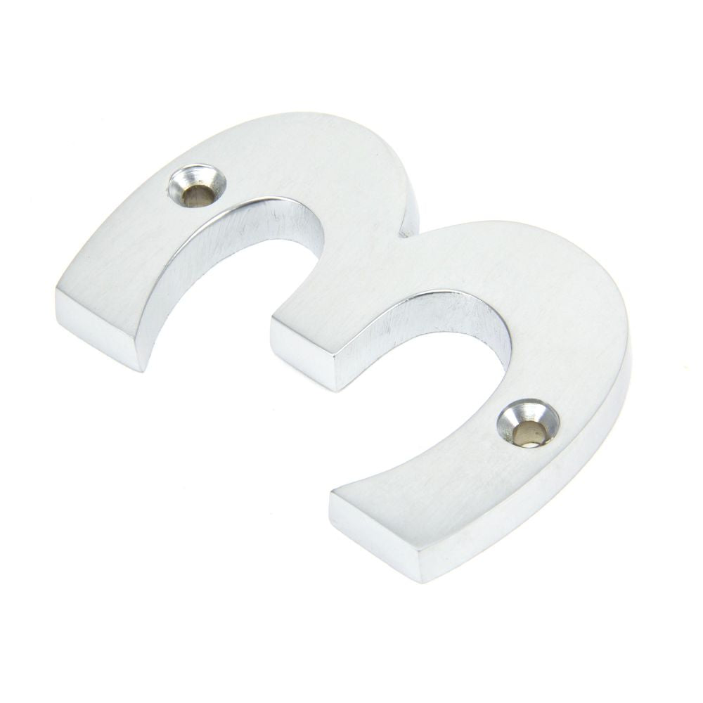This is an image of From The Anvil - Satin Chrome Numeral 3 available to order from T.H Wiggans Architectural Ironmongery in Kendal, quick delivery and discounted prices.