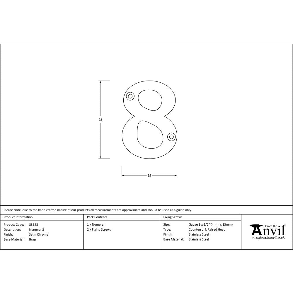 This is an image showing From The Anvil - Satin Chrome Numeral 8 available from trade door handles, quick delivery and discounted prices