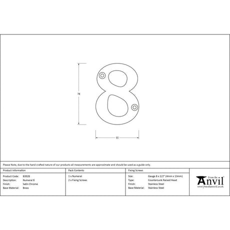 This is an image showing From The Anvil - Satin Chrome Numeral 8 available from trade door handles, quick delivery and discounted prices
