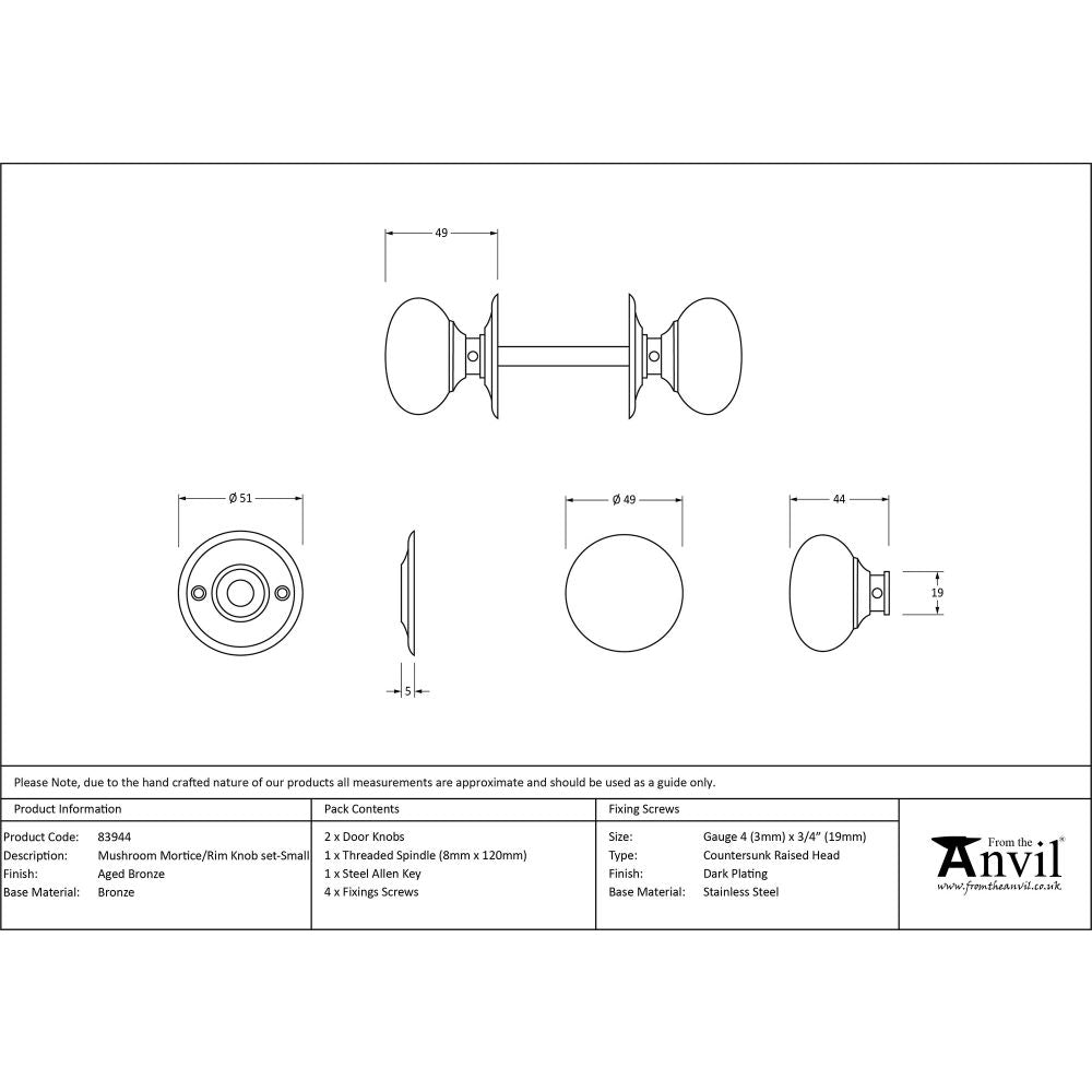 This is an image showing From The Anvil - Aged Bronze Mushroom Mortice/Rim Knob Set available from trade door handles, quick delivery and discounted prices