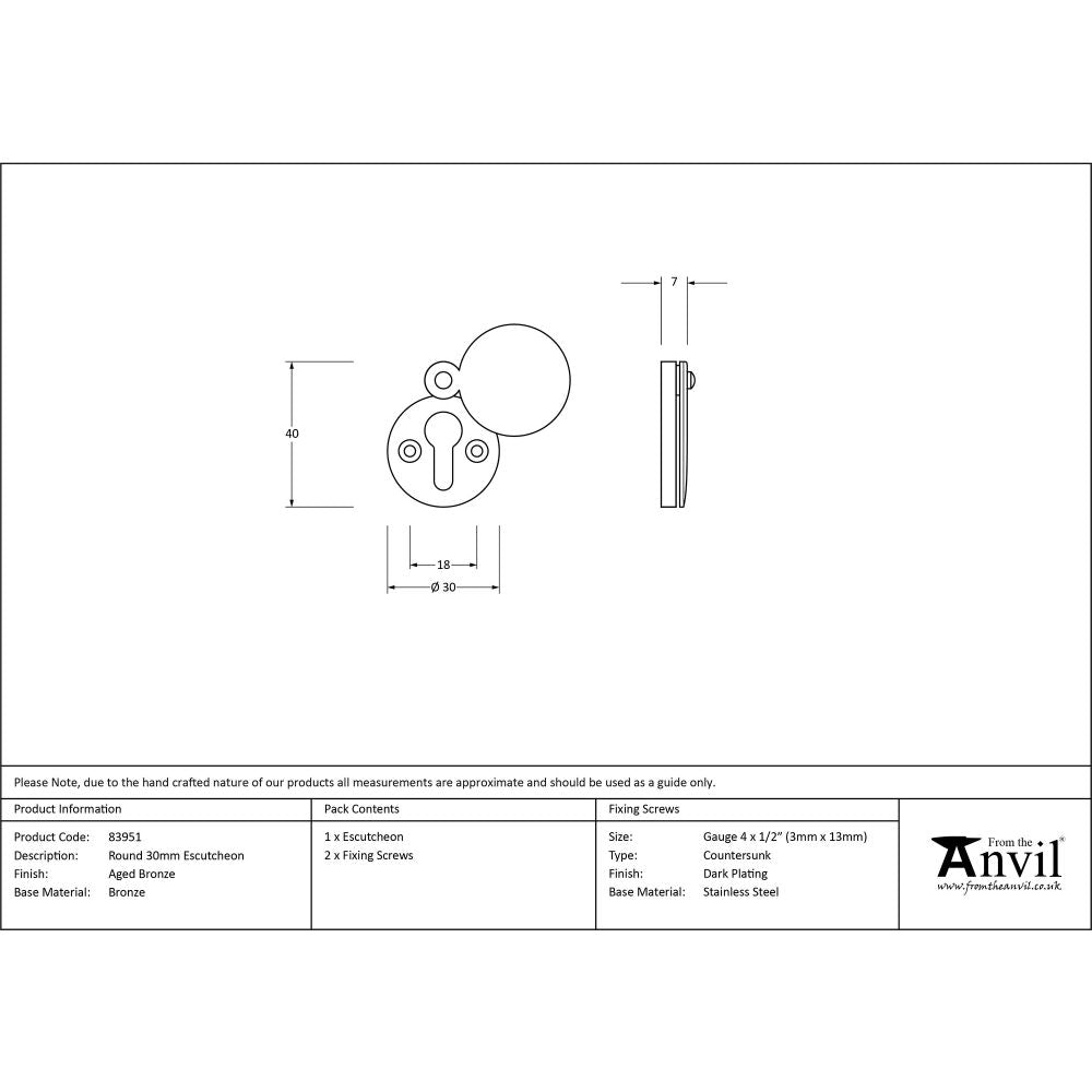 This is an image showing From The Anvil - Aged Bronze 30mm Round Escutcheon available from trade door handles, quick delivery and discounted prices