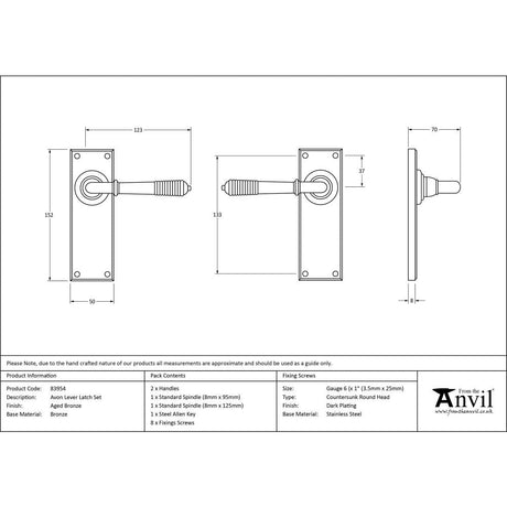 This is an image showing From The Anvil - Aged Bronze Reeded Lever Latch Set available from trade door handles, quick delivery and discounted prices