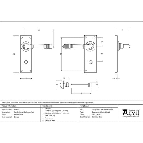 This is an image showing From The Anvil - Aged Bronze Reeded Lever Bathroom Set available from trade door handles, quick delivery and discounted prices