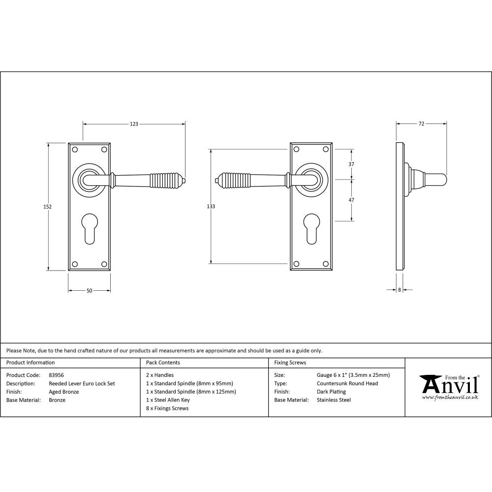 This is an image showing From The Anvil - Aged Bronze Reeded Lever Euro Lock Set available from trade door handles, quick delivery and discounted prices