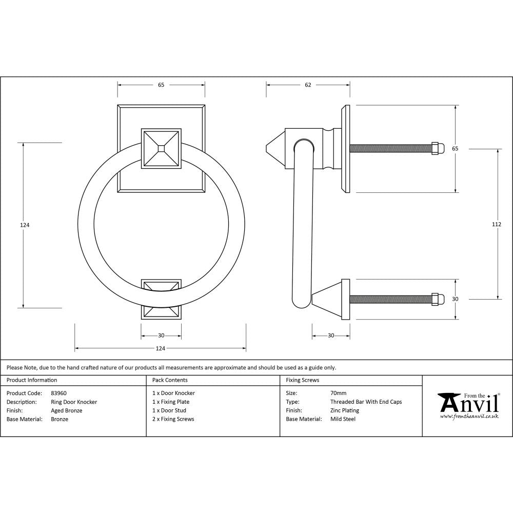 This is an image showing From The Anvil - Aged Bronze Ring Door Knocker available from trade door handles, quick delivery and discounted prices