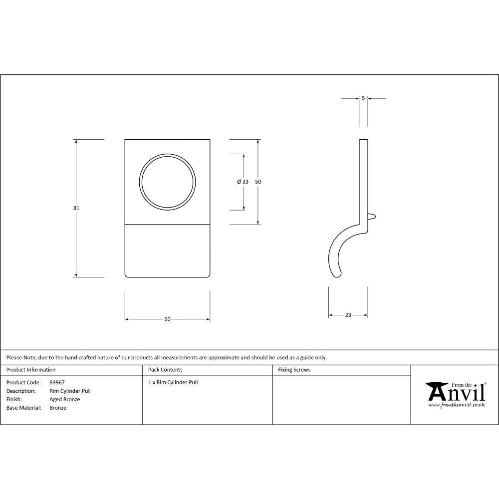This is an image showing From The Anvil - Aged Bronze Rim Cylinder Pull available from trade door handles, quick delivery and discounted prices