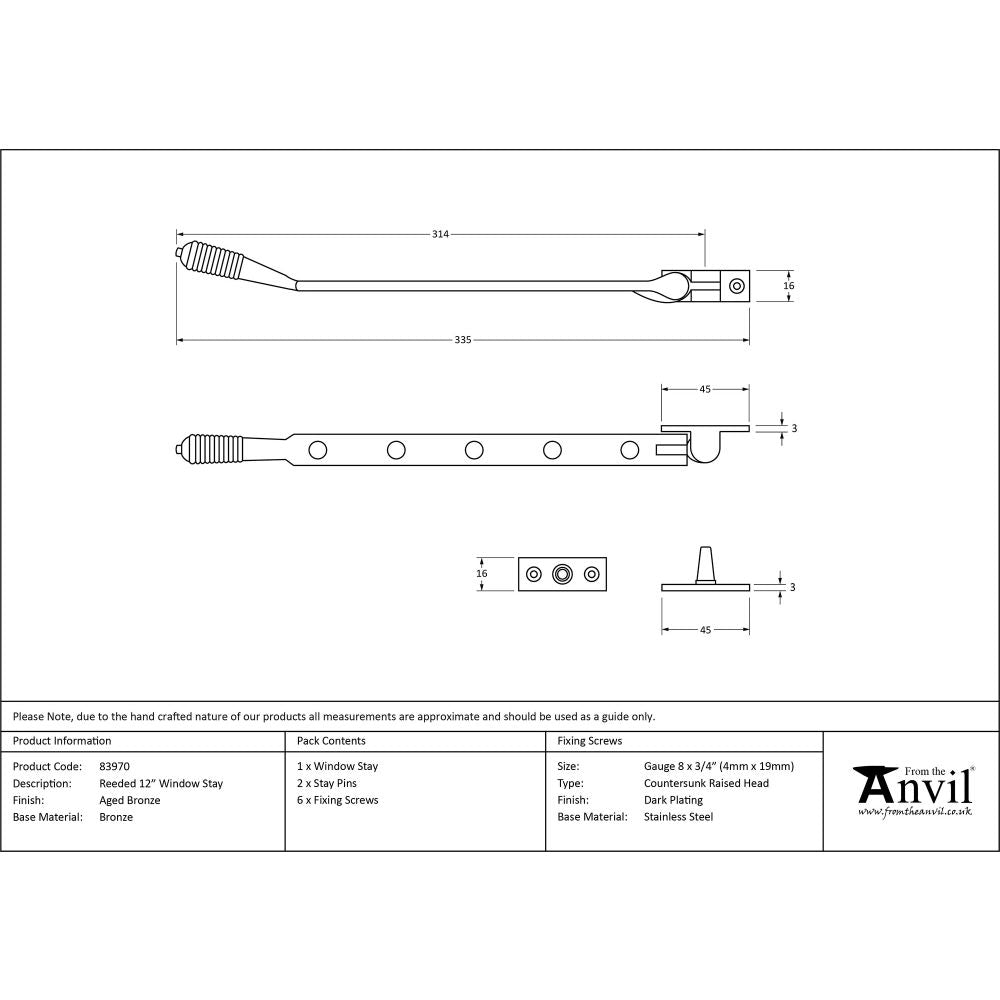 This is an image showing From The Anvil - Aged Bronze 12" Reeded Stay available from T.H Wiggans Architectural Ironmongery in Kendal, quick delivery and discounted prices