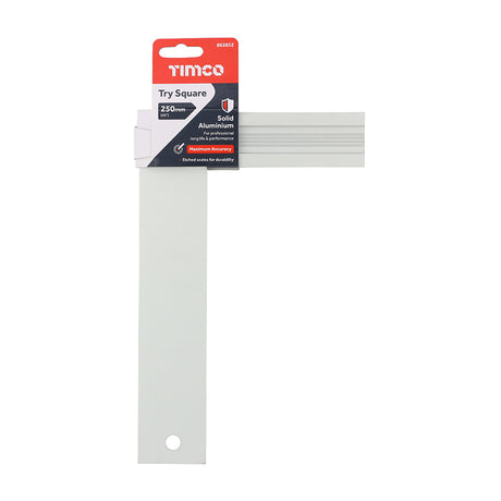 This is an image showing TIMCO Try Square - 250mm - 1 Each Backing Card available from T.H Wiggans Ironmongery in Kendal, quick delivery at discounted prices.