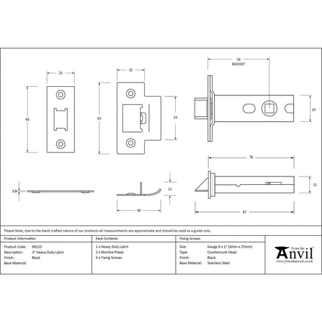 This is an image showing From The Anvil - Black 3" Heavy Duty Latch available from T.H Wiggans Architectural Ironmongery in Kendal, quick delivery and discounted prices