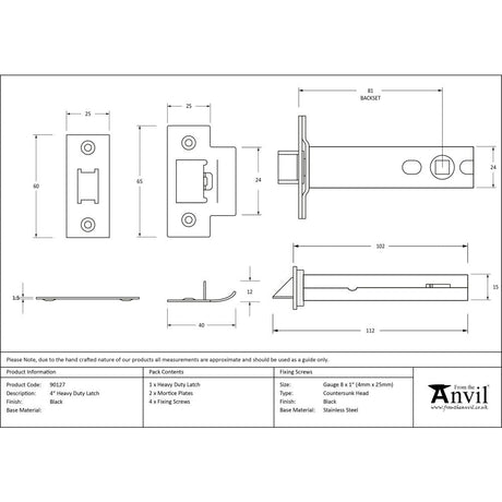 This is an image showing From The Anvil - Black 4" Heavy Duty Latch available from T.H Wiggans Architectural Ironmongery in Kendal, quick delivery and discounted prices