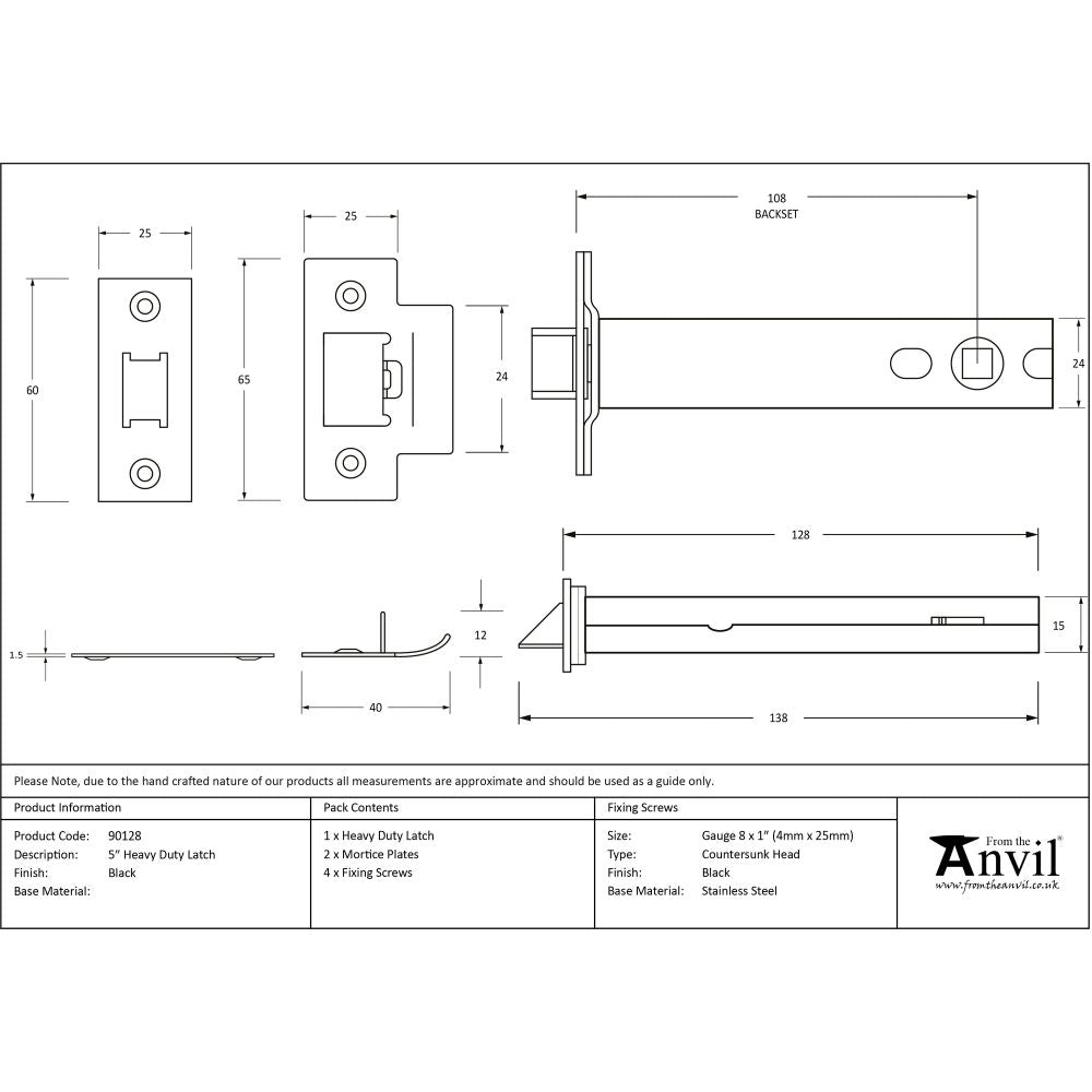 This is an image showing From The Anvil - Black 5" Heavy Duty Latch available from T.H Wiggans Architectural Ironmongery in Kendal, quick delivery and discounted prices