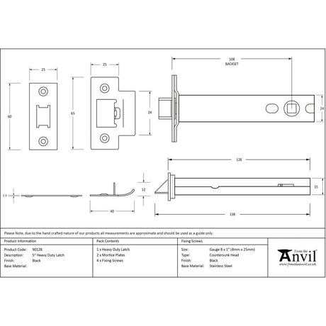 This is an image showing From The Anvil - Black 5" Heavy Duty Latch available from T.H Wiggans Architectural Ironmongery in Kendal, quick delivery and discounted prices