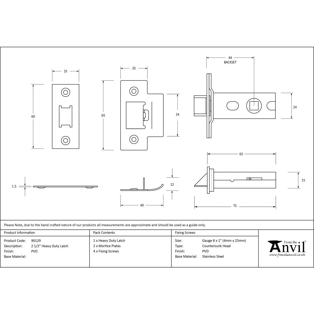 This is an image showing From The Anvil - PVD Brass 2?" Heavy Duty Latch available from T.H Wiggans Architectural Ironmongery in Kendal, quick delivery and discounted prices