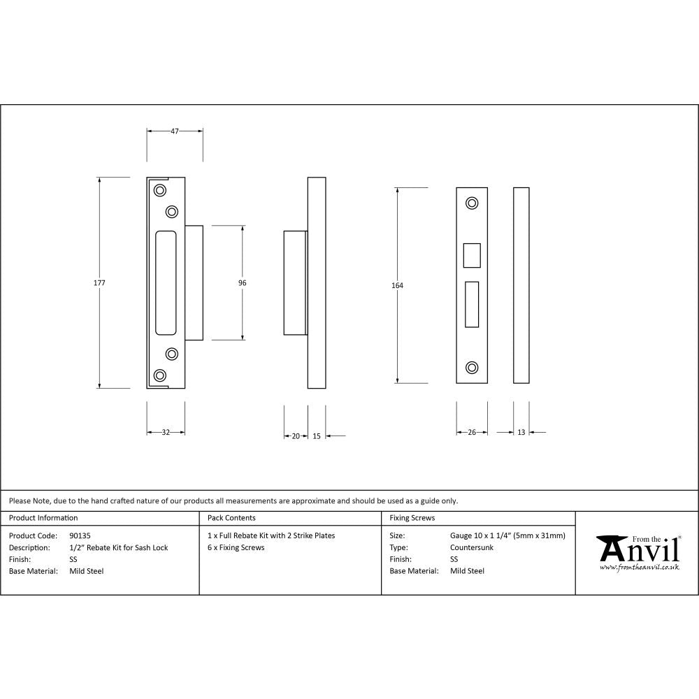 This is an image showing From The Anvil - SS ?" Rebate Kit for Sash Lock available from T.H Wiggans Architectural Ironmongery in Kendal, quick delivery and discounted prices