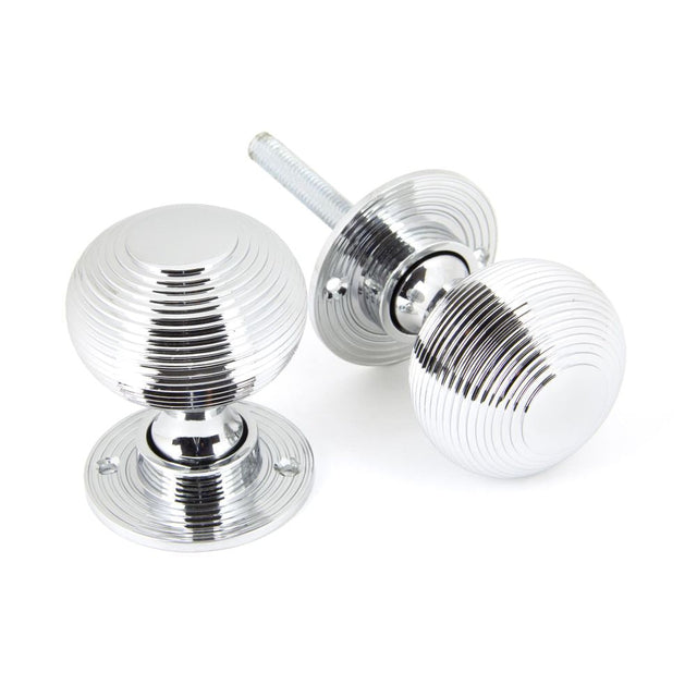 This is an image of From The Anvil - Polished Chrome Heavy Beehive Mortice/Rim Knob Set available to order from T.H Wiggans Architectural Ironmongery in Kendal, quick delivery and discounted prices.