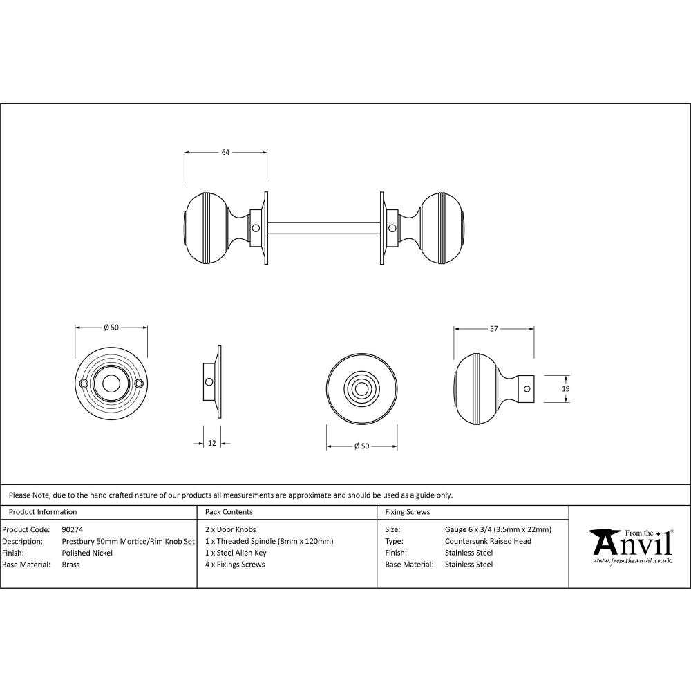 This is an image showing From The Anvil - Polished Chrome 50mm Prestbury Mortice/Rim Knob Set available from trade door handles, quick delivery and discounted prices