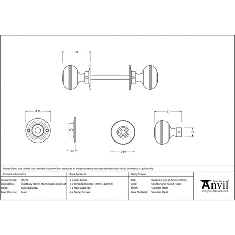 This is an image showing From The Anvil - Polished Chrome 50mm Prestbury Mortice/Rim Knob Set available from trade door handles, quick delivery and discounted prices