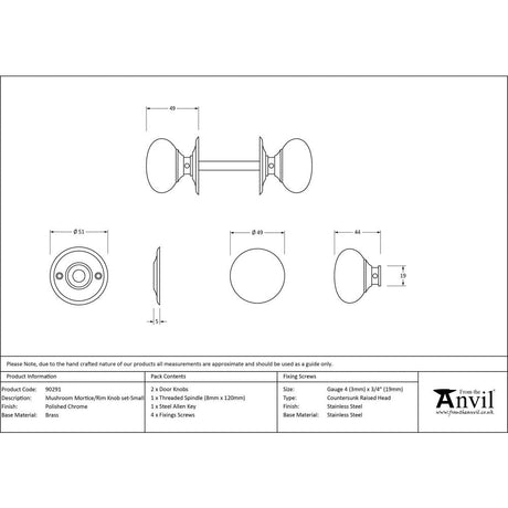 This is an image showing From The Anvil - Polished Chrome Mushroom Mortice/Rim Knob Set available from trade door handles, quick delivery and discounted prices