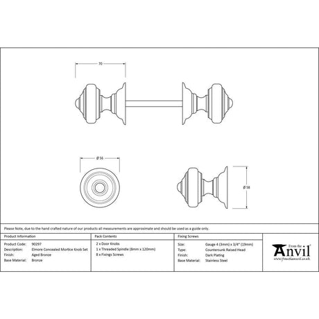 This is an image showing From The Anvil - Aged Bronze Elmore Concealed Mortice Knob Set available from trade door handles, quick delivery and discounted prices