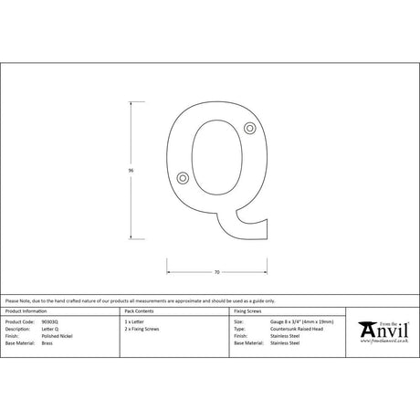 This is an image showing From The Anvil - Polished Nickel Letter Q available from trade door handles, quick delivery and discounted prices