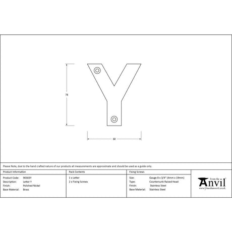This is an image showing From The Anvil - Polished Nickel Letter Y available from trade door handles, quick delivery and discounted prices
