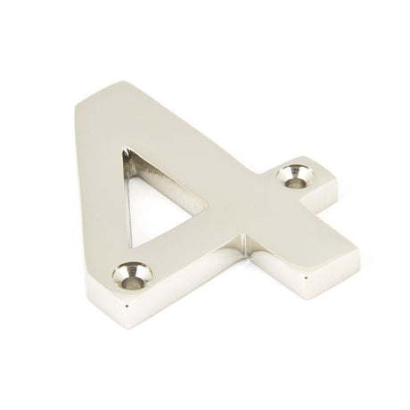 This is an image of From The Anvil - Polished Nickel Numeral 4 available to order from T.H Wiggans Architectural Ironmongery in Kendal, quick delivery and discounted prices.