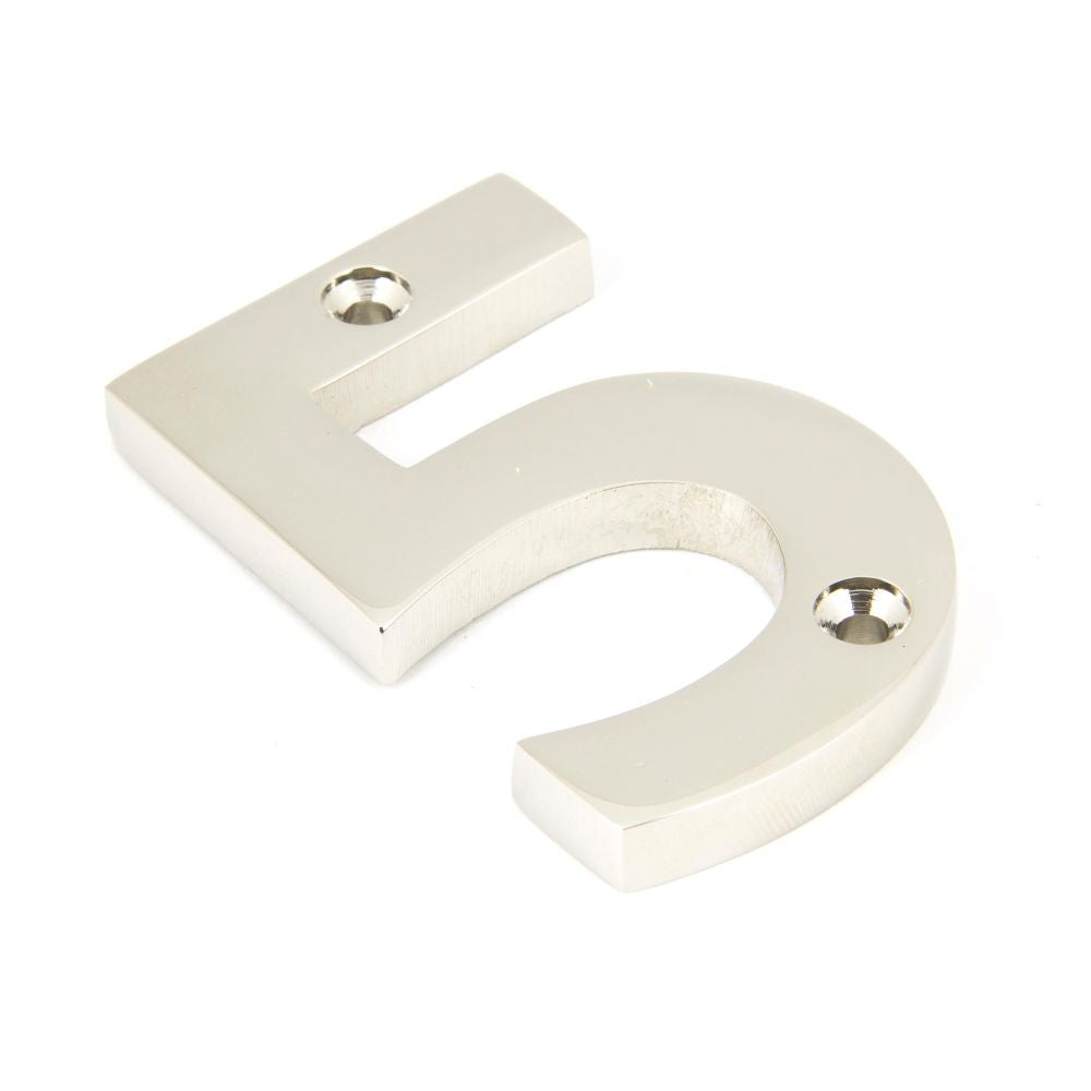 This is an image of From The Anvil - Polished Nickel Numeral 5 available to order from T.H Wiggans Architectural Ironmongery in Kendal, quick delivery and discounted prices.