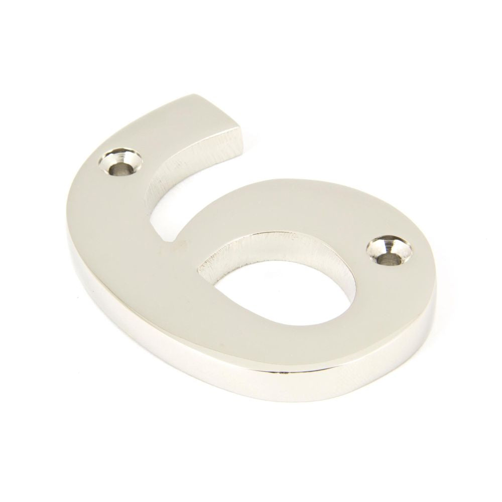 This is an image of From The Anvil - Polished Nickel Numeral 6 available to order from T.H Wiggans Architectural Ironmongery in Kendal, quick delivery and discounted prices.