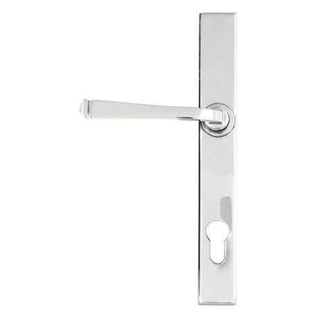 This is an image showing From The Anvil - Polished Chrome Avon Slimline Lever Espag. Lock Set available from trade door handles, quick delivery and discounted prices