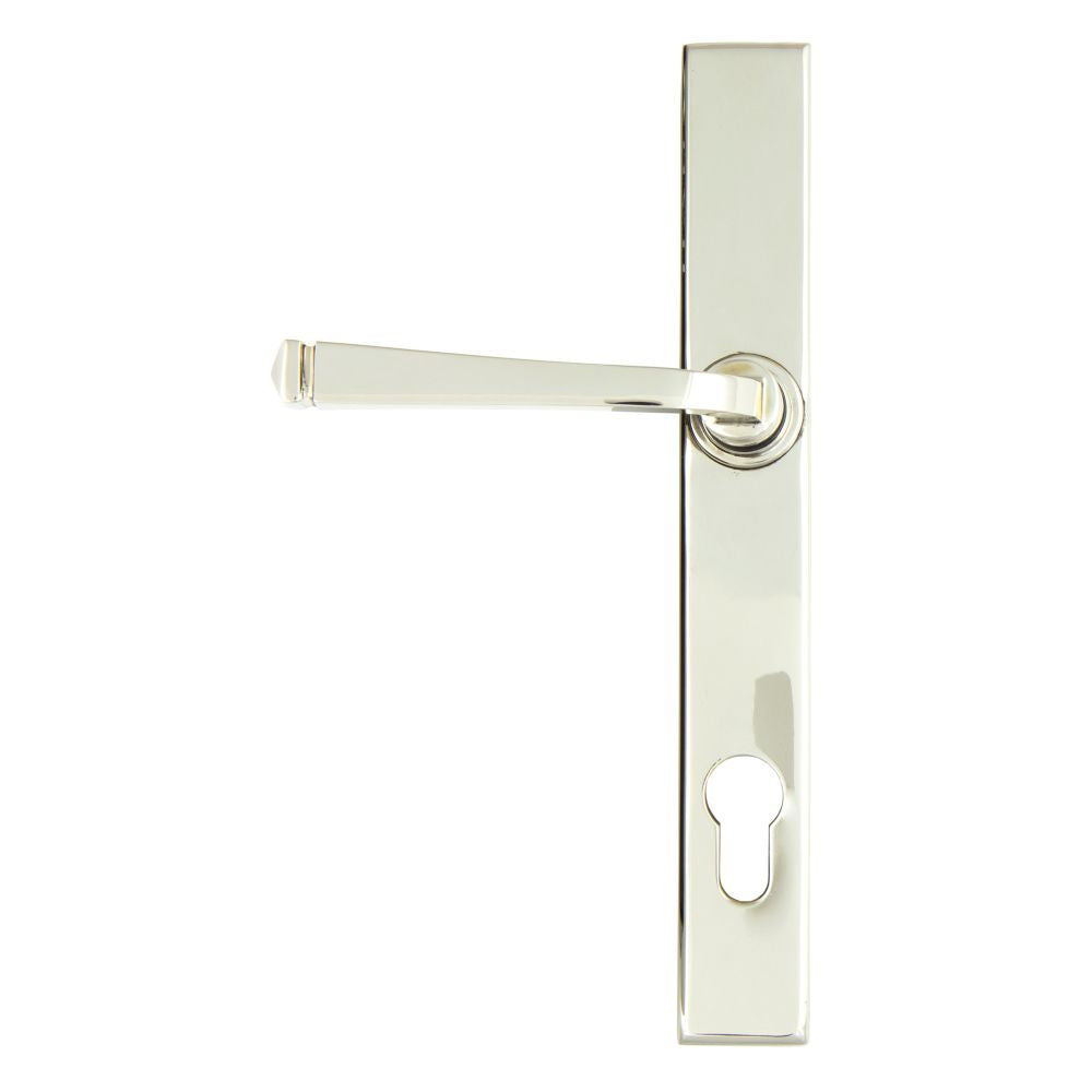 This is an image showing From The Anvil - Polished Nickel Avon Slimline Lever Espag. Lock Set available from trade door handles, quick delivery and discounted prices