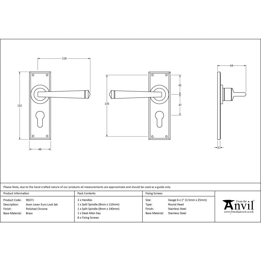 This is an image showing From The Anvil - Polished Chrome Avon Lever Euro Lock Set available from trade door handles, quick delivery and discounted prices