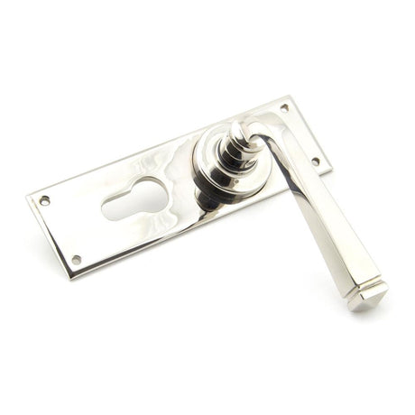 This is an image showing From The Anvil - Polished Nickel Avon Lever Euro Lock Set available from trade door handles, quick delivery and discounted prices